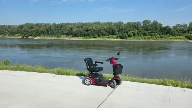Mobility scooter from KC Mobility at Berkley Riverfront path in Kansas City
