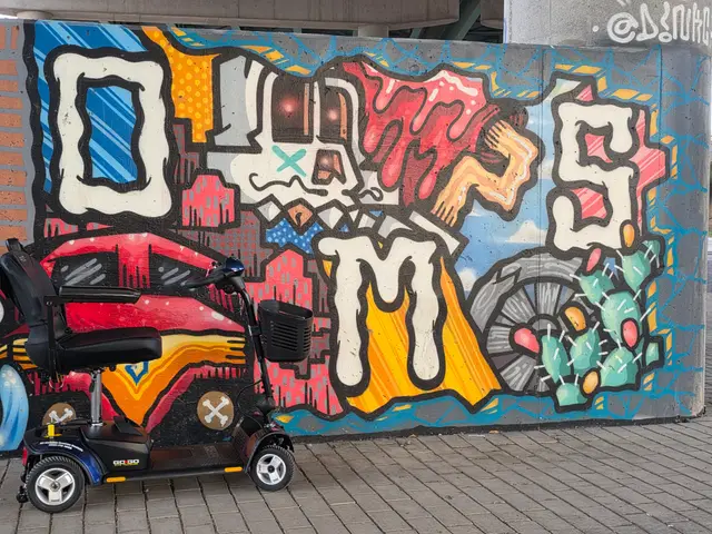 Accessible visit to a car and lettering mural with a mobility scooter rental, Kansas City
