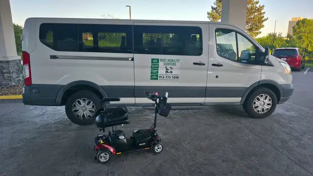 Mobility scooter from KC Mobility at a delivery van in Kansas City