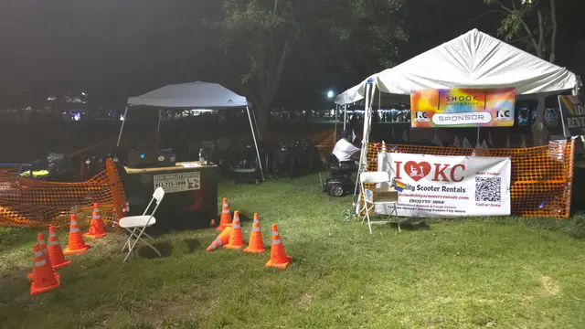 Mobility scooter rental on location at Event tent with KC Mobility banner, Kansas City