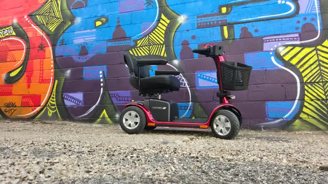 Mobility scooter rental on location at a geometric mural, Kansas City