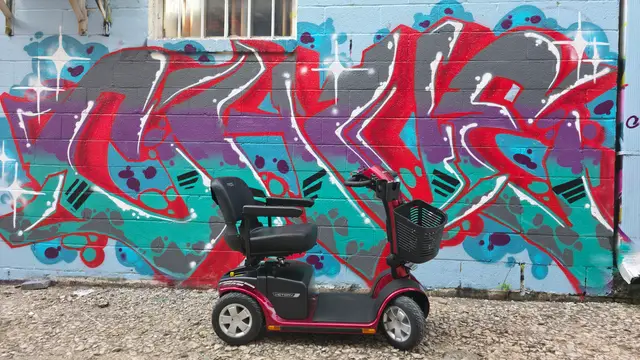 Mobility scooter from KC Mobility at a graffiti lettering in Kansas City