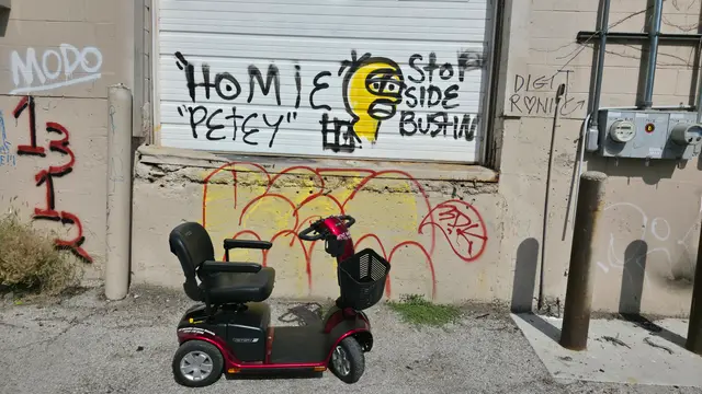 Mobility scooter from KC Mobility at Homie Petey wall in Kansas City