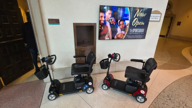 Mobility scooters delivered to a hotel lobby, Kansas City