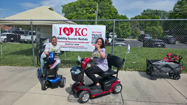 Mobility scooters at I love KC banner, Kansas City