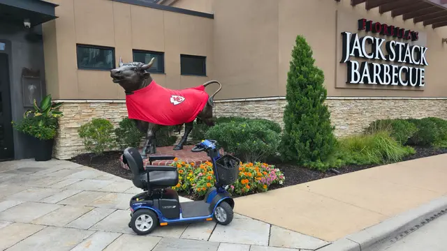 Mobility scooter rental on location at Jack Stack bull sculpture, Kansas City