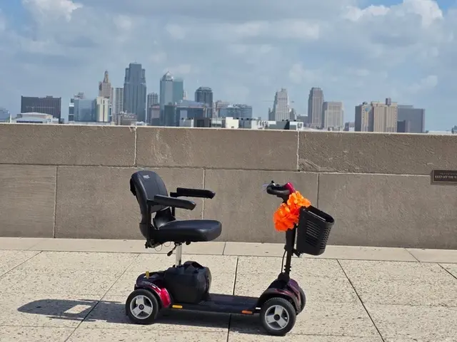Mobility scooter rental on location at Kansas City skyline, Kansas City