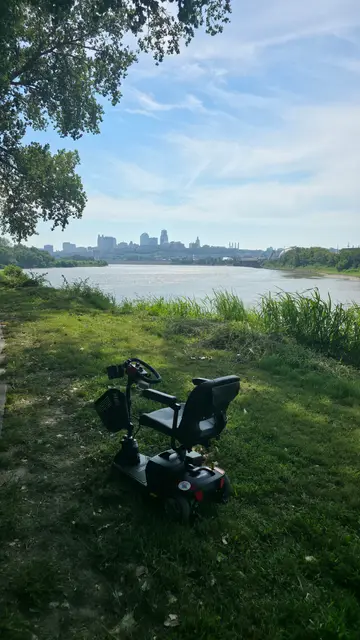 Mobility scooter rental on location at Kaw Point river view, Kansas City, KS