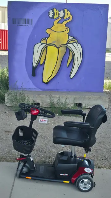 Mobility scooter from KC Mobility at Kaw Point riverside mural in Kansas City, KS