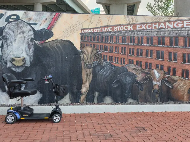 Mobility scooter from KC Mobility at KC Live Stock Exchange mural in Kansas City