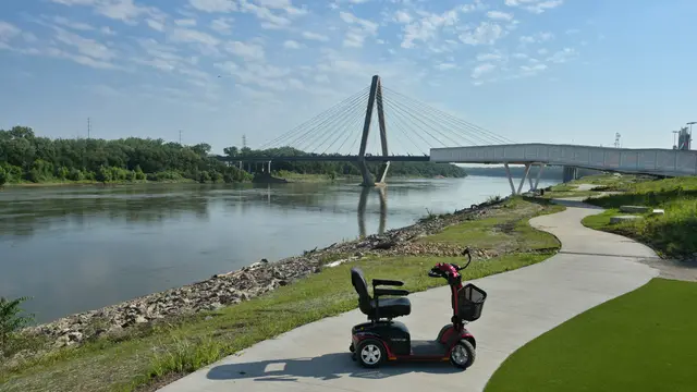 Mobility scooter rental at Kit Bond Bridge riverfront, Kansas City