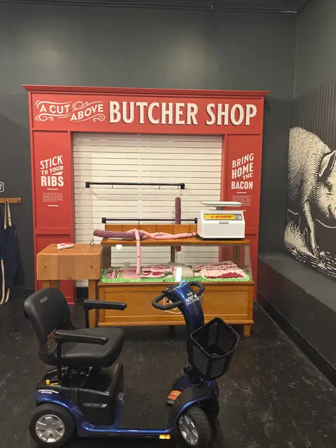 Mobility scooter from KC Mobility at Museum of BBQ butcher exhibit in Kansas City