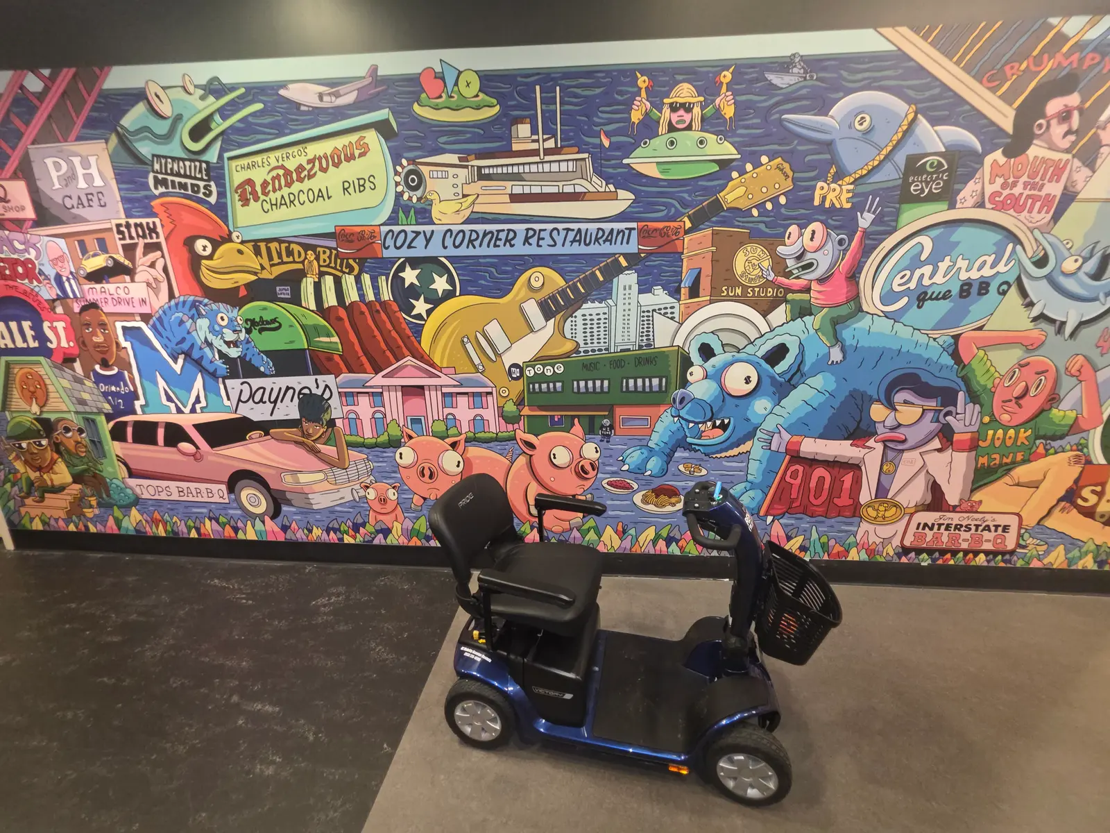 Mobility scooter rental at the Museum of BBQ Kansas City mural