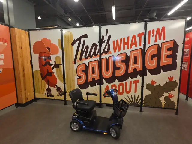 Mobility scooter rental on location at Museum of BBQ Sausage mural, Kansas City