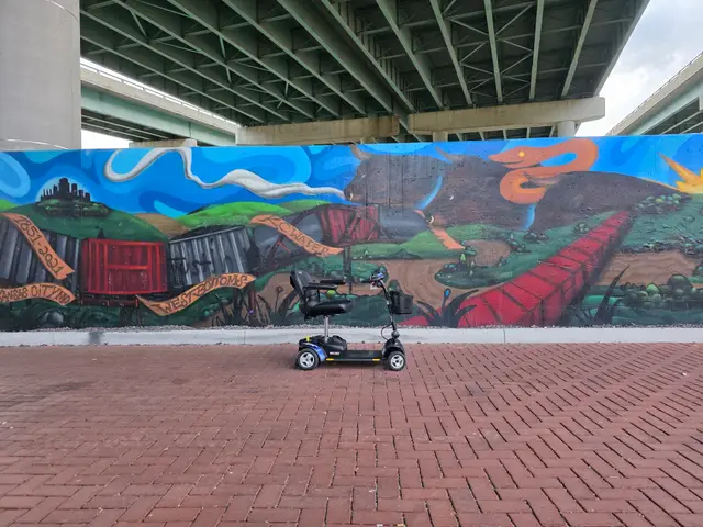 Accessible visit to Riverfront mural with a mobility scooter rental, Kansas City