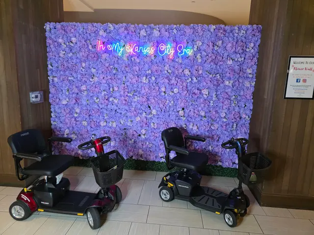 Mobility scooters on location at a sequin backdrop, Kansas City
