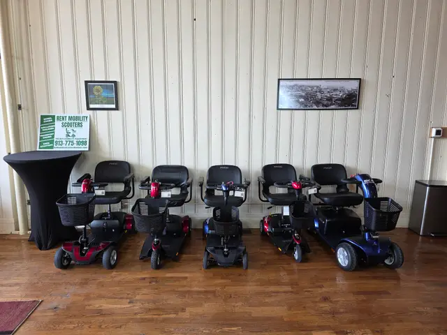 Mobility scooters on location at a storage row, Kansas City
