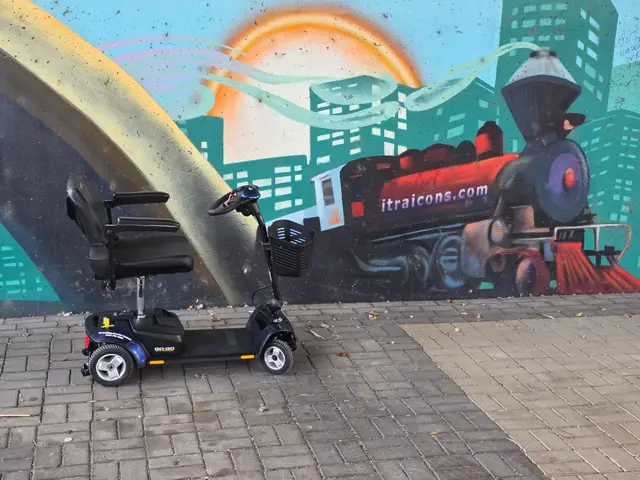 Mobility scooter rental on location at a streetcar mural, Kansas City