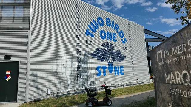Mobility scooter rental on location at Two Birds One Stone mural, Kansas City